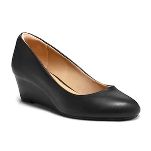 Mysoft Women's Wedge Pumps Black Closed Toe Shoes 2 Inch 9M - Picture 1 of 6