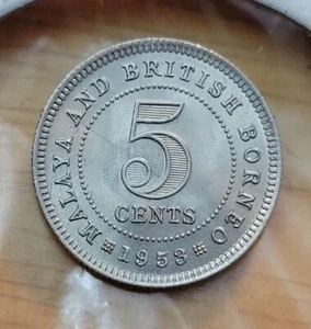 1953 (BU) Malaya & British Borneo 5 Cents World Coin - Picture 1 of 3