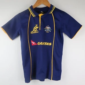 Australian Wallabies Polo Shirt Youth Sz Medium Blue Yellow Qantas Embroidered - Picture 1 of 4
