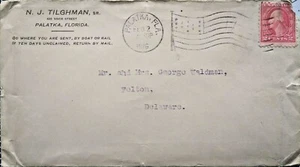 Cubierta postal Palatka Florida N.J. TILGHMAN SR. a Waldman Felton Delaware 1916 - Imagen 1 de 6