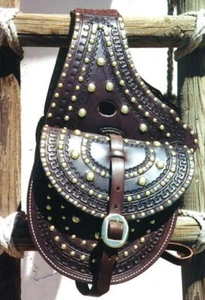 Leather Cowhide Western Equestrian Trail Tack Tooling Carving Horse Saddle Bag - Picture 1 of 1