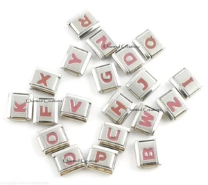 Plum Pink Letter Initial Alphabet Name ID 9mm Italian Charm Stainless Steel Link - Picture 1 of 2