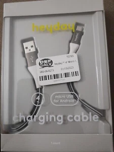 Heyday Micro USB to USB-A Braided Charging Cable fit Android - 4ft - Black/White - Picture 1 of 1