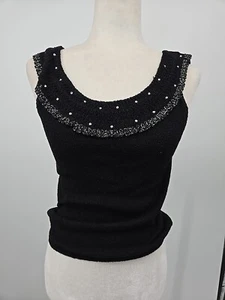Vintage 50er Jahre schwarzes Strick Tank Top mit Strasskragen kleiner Rockabilly - Bild 1 von 12