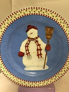Sakura Snowman Debbie Mumm Salad Plate Snowman with Scarf Broom - Picture 1 of 1