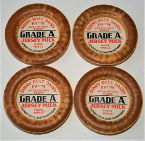 Set of 4 Sunny Dale Dairy Milk Wax Bottle Cap NOS New 1950's Coshocton Ohio Blem - Picture 1 of 3