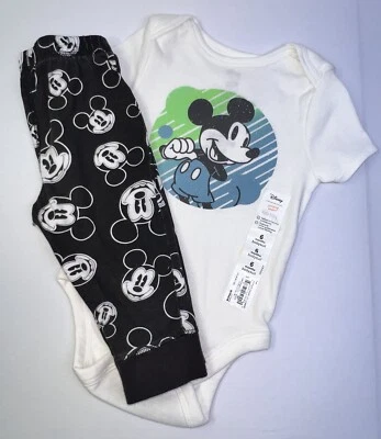Disney Jumping Beans Mickey Mouse 6M Graphic Bodysuit & 9M Print Pants Outfit  - Image 1 of 4