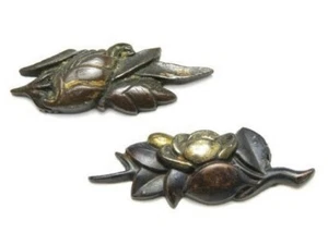 Japan antique Shakudo Camellia Menuki sword tsuba katana rare  - Picture 1 of 6