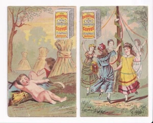 2 antike viktorianische Sammelkarten Enterprise Kaffeestange Baby 1800er - Bild 1 von 2