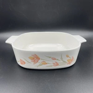 Corning Ware PEACH FLORAL A-2-B Casserole Dish 2 Liter 8.5 x 2.5 in Vintage EUC - Picture 1 of 12
