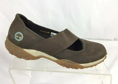 Timberland Cuero Marrón #29646 Elástico Mary Jane Slip On Flats 6M Foto 1 de 4