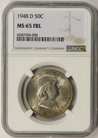 1948-D Franklin Half Dollar 50C MS 65 FBL Full Bell Lines NGC Cover