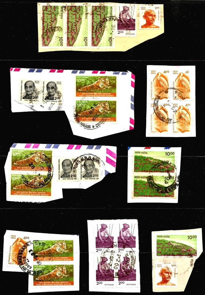 28X INDIA. VARIOUS STAMPS ON PAPER, WITH INTERESTING PMARK, FU - Image 1 of 1