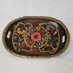 Vintage Wooden Hand Painted Serving Tray Floral Folk Art Traditional Colorful - Picture 1 of 6