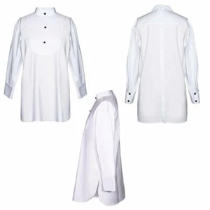 Camisa de mujer manga larga blanca algodón esmoquin camisa de dormir con botones - Imagen 1 de 11