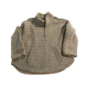 Old Navy Tan Sherpa Pullover 1/4 Zip Kangaroo Pocket 100% polyester Size XXL - Picture 1 of 4