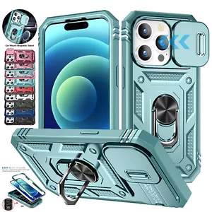 Shockproof Card Case For iPhone 15 14 13 12 11 Pro Max Ring Stand +Camera Cover - Picture 1 of 106