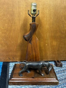 Vintage Mid Century Winchester Hunting Lamp Wood Rifle Stock Bird Dog Pheasant - Picture 1 of 6