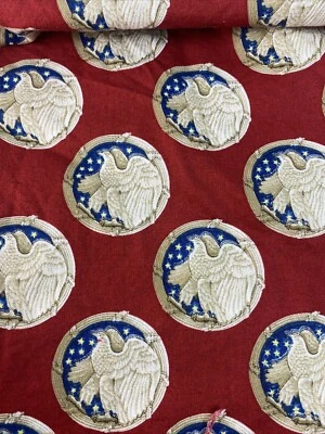 American Patriotic Eagle Crest 100% Cotton Fabric Red Blue David Textiles  1 yd - Image 1 of 4