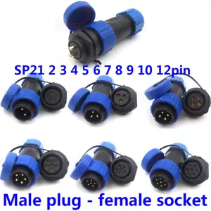 2-12 pin Cable Waterproof Connector Panel Mount SP21 Circular IP68 Plug & Socket - Picture 1 of 22