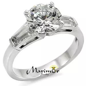 Anello di fidanzamento in acciaio inox 3 carati rotondo e baguette taglia 5-10 - Foto 1 di 4