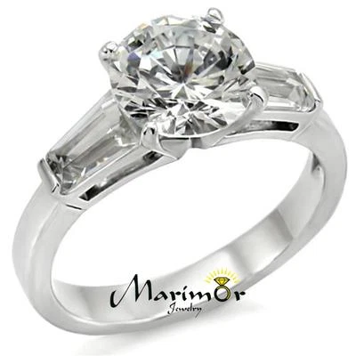 3 Ct Round & Baguette Cut CZ Stainless Steel Engagement Ring Women's Size 5-10 - Image 1 of 4