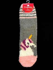 Fuzzy Einhorn Socken Erwachsene Einheitsgröße grau rosa Snugadoo - Bild 1 von 1