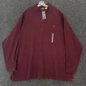 Polo Ralph Lauren Sweater Men's 4XB Big Burgundy Maroon Quarter Zip Cotton Pony - Picture 1 of 8