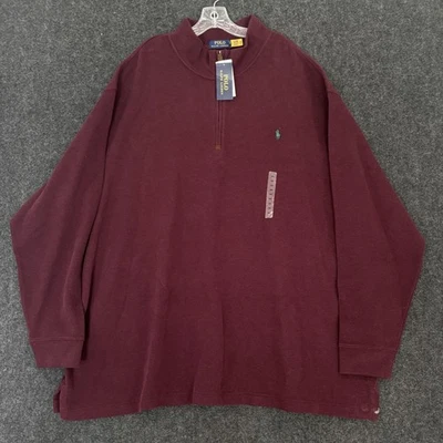 Polo Ralph Lauren Sweater Men's 4XB Big Burgundy Maroon Quarter Zip Cotton Pony - Image 1 of 4