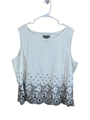 Kate Hill 100% 亚麻上衣女式 22W 无袖内衬象牙色黑色胚胎二手状况完好 — 第 1/4 张图片