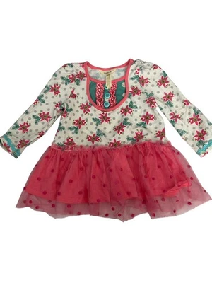 Matilda Jane Girls Christmas Pink Poinsettia Tunic Dress Toddler Size 18-24 Mos - Image 1 of 4