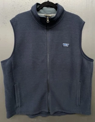 LL Bean Lakewashed Double Knit Vest Men XL Blue Full Zip Cotton Textured Pockets - Image 1 of 4
