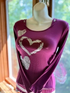 Justice Girls Long Sleeve Shirt Size 10 - Purple Heart Graphic Glitter Top - Picture 1 of 4