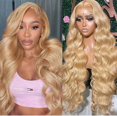 Peluca de cabello humano frontal de encaje rubio miel, 13x4, 26 pulgadas, 180 % de densidad Foto 1 de 4