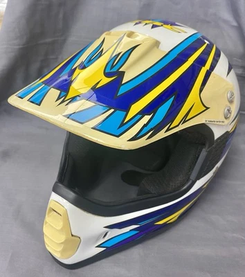 KBC TK301X Motocross Off-Road Helmet Medium Snell M95 DOT Fiberglass Blue Yellow - Image 1 of 4