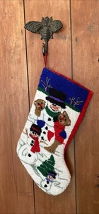 Snowman Family Latch Hook Style Needlepoint Christmas Stocking 19” - Picture 1 of 20