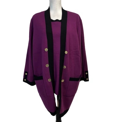 Chico's Travelers Top Sweater Jacket Set Women's Size 2XL/4 Berry Purple Black - Image 1 of 4