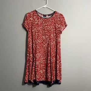 THML Women’s Red Dress Size M – Blue Trim, Short Sleeve, Casual Shift, NWT - Picture 1 of 13