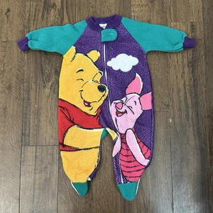 VTG 90’s Pooh Piglet Disney Store Romper Bodysuit Baby Sleeper - Picture 1 of 5