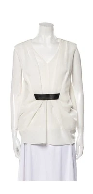 Блузка Alexander Wang белая спереди драпированная из овечьей кожи с поясом v-образным вырезом размер детали 8 - Изображение 1 из 2