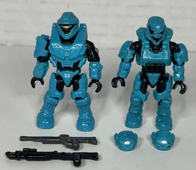 Mega Construx/Bloks Halo Cyan Teal Spartan & Recon Figure Lot *SHIPS NOW* - Image 1 of 4