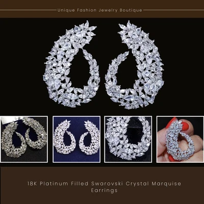 Pendientes Marquesa Cristal Swarovski Relleno Platino 18K Elegante Regalo Diseñador Foto 1 de 4