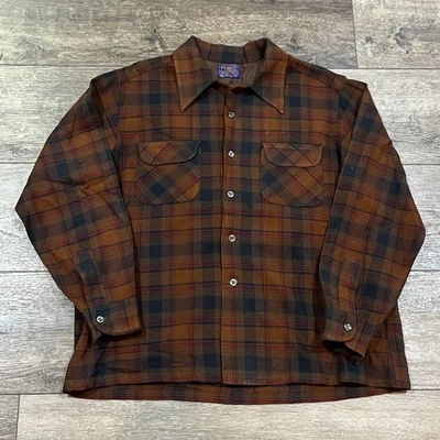 Vintage 1960s Pendleton Brown Plaid Wool Shirt XL USA Made Vintage Virgin Wool - Image 1 of 4