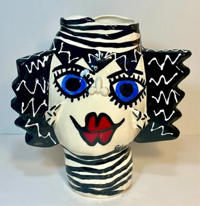 Jerilynn Babroff signierte Studiokeramik Vase skurrile Pop Art Gesicht Skulptur - Bild 1 von 6
