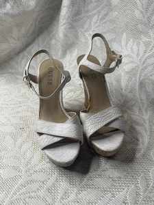 Guess White Wedge Sandals Women’s 6.5 - Picture 1 of 6