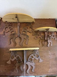 Vintage 3er Set Kokopelli Holz und Metall Regal Halbmond Südwesten 13”, 11”, 9” - Bild 1 von 15