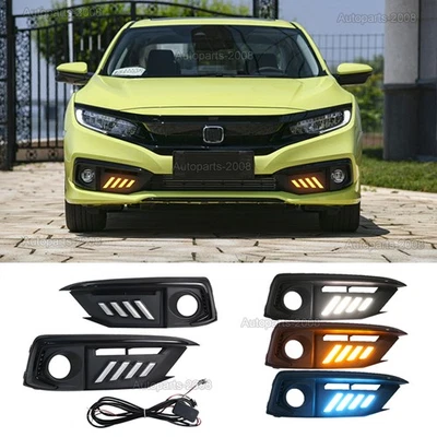For 2019-2021 Honda Civic LED DRL Daytime Turn Signal Light Angel Eyes Fog Lamp - Image 1 of 4