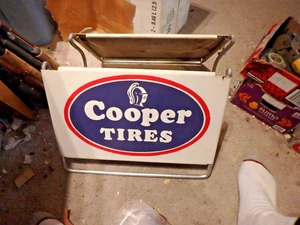 2V-vintage COOPER  TIRES metal sign- 2 piece 9 X 15" with brackets- TIRE HOLDER - Picture 1 of 3