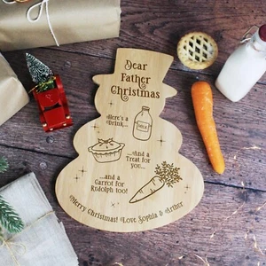 Personalised Dear Father Christmas Snowman Shaped Xmas Eve Plate Snack Tray - Picture 1 of 13