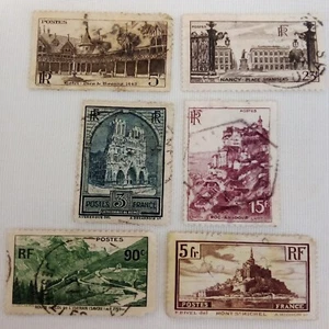 1940s France Monuments & Locations Set Of 6 Vintage Used French Stamps RF Values - Picture 1 of 8